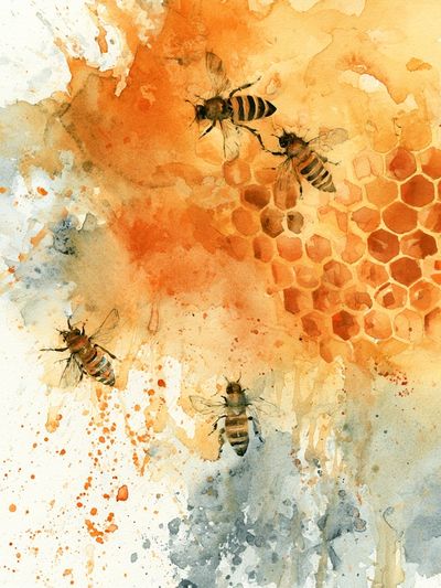 Honey Bees Watercolor Poster.