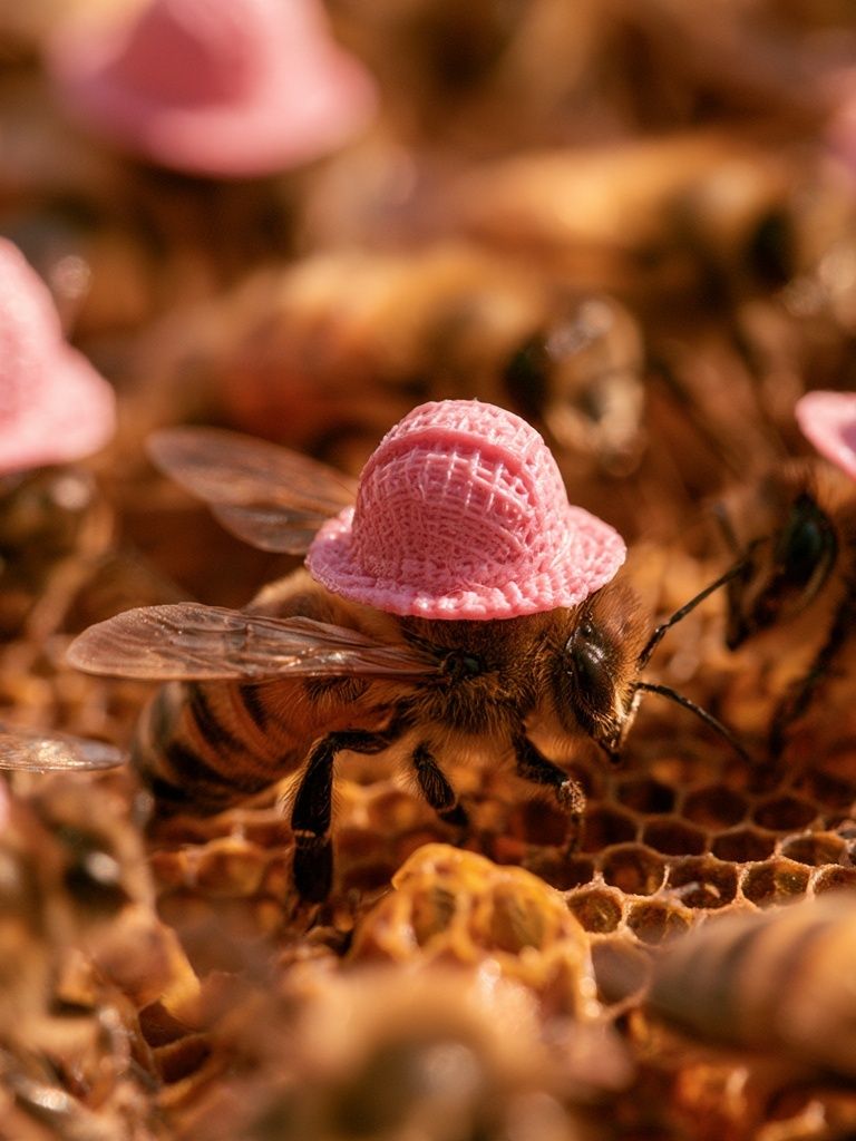 Bee with Pink Hat Photography Poster. poster — photography art