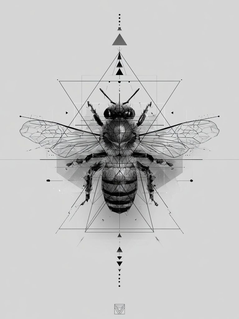 Geometric Bee Black-White Poster. poster — animals art