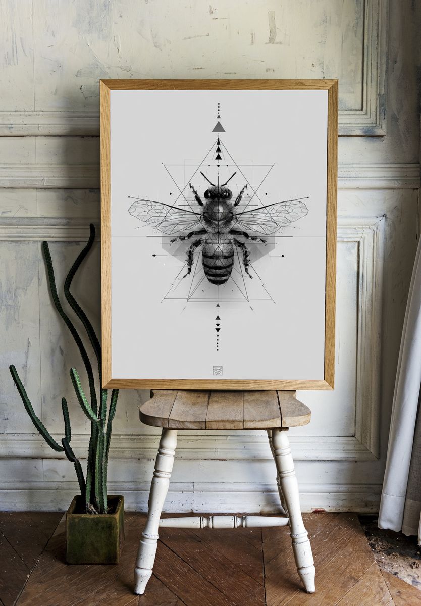 Geometric Bee Black-White Poster. room preview