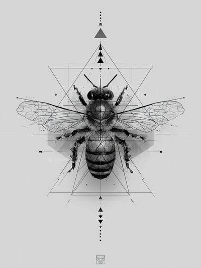 Geometric Bee Black-White Poster.