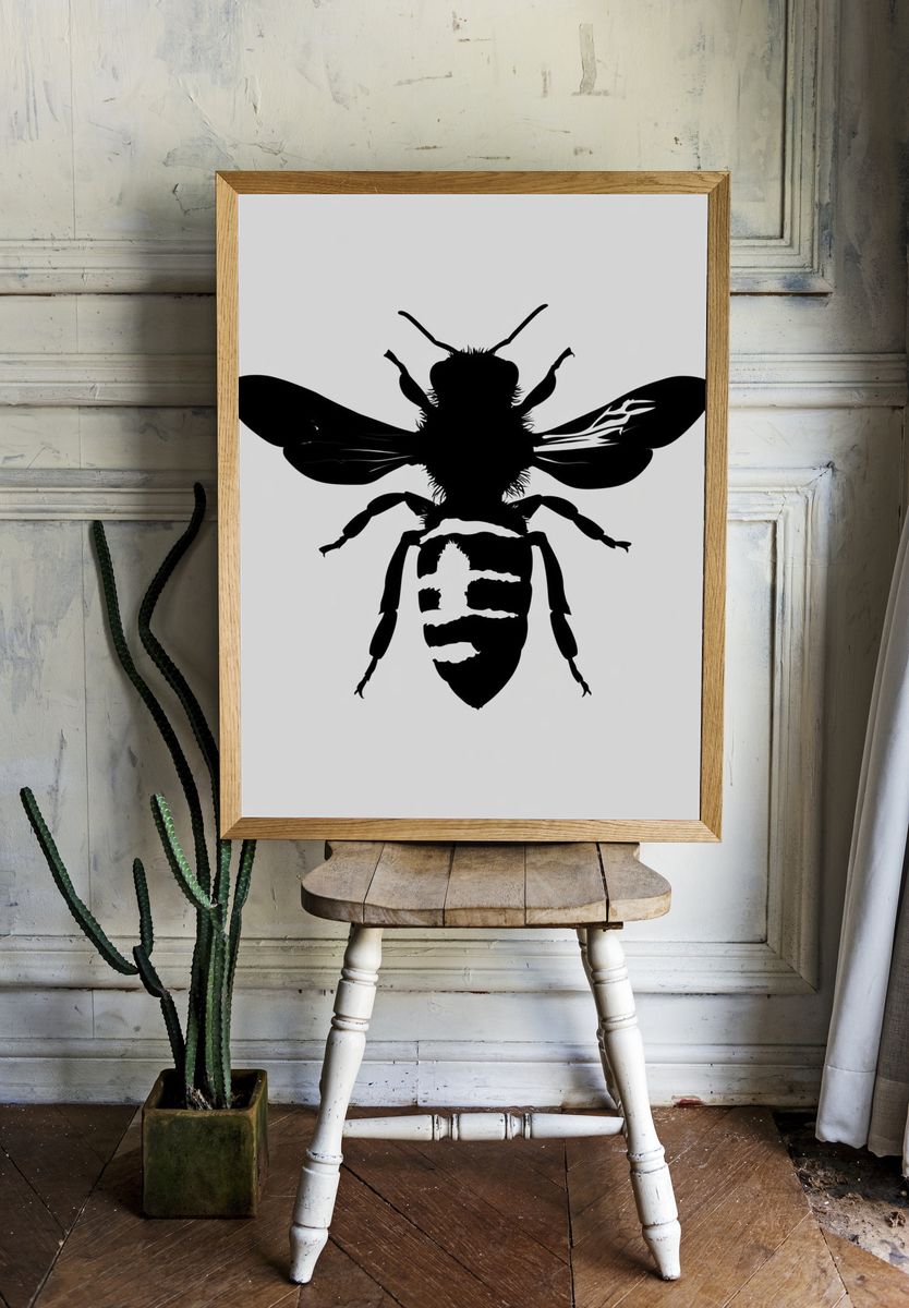 Bee Silhouette Minimalist Print. room preview