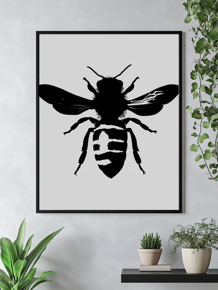 Bee Silhouette Minimalist Print. — room view 4