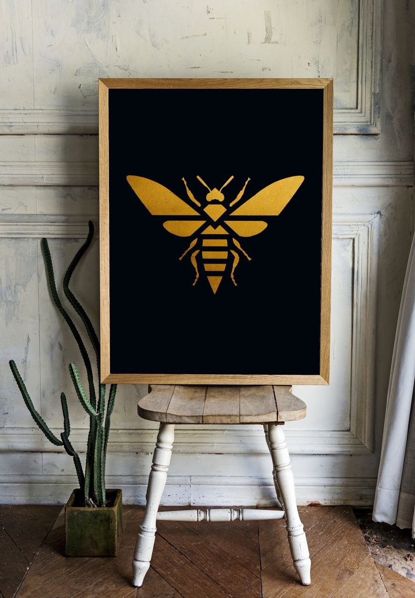 Golden Bee Illustration Poster. — room view 1