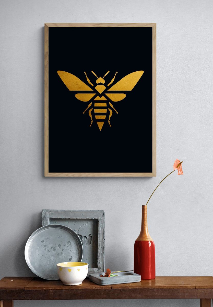 Golden Bee Illustration Poster. — room view 3