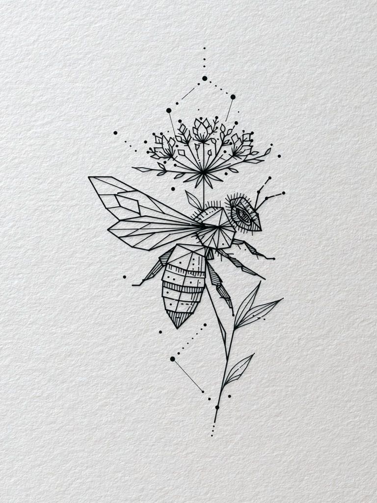Geometric Bee Line-Art Print. poster — illustration art