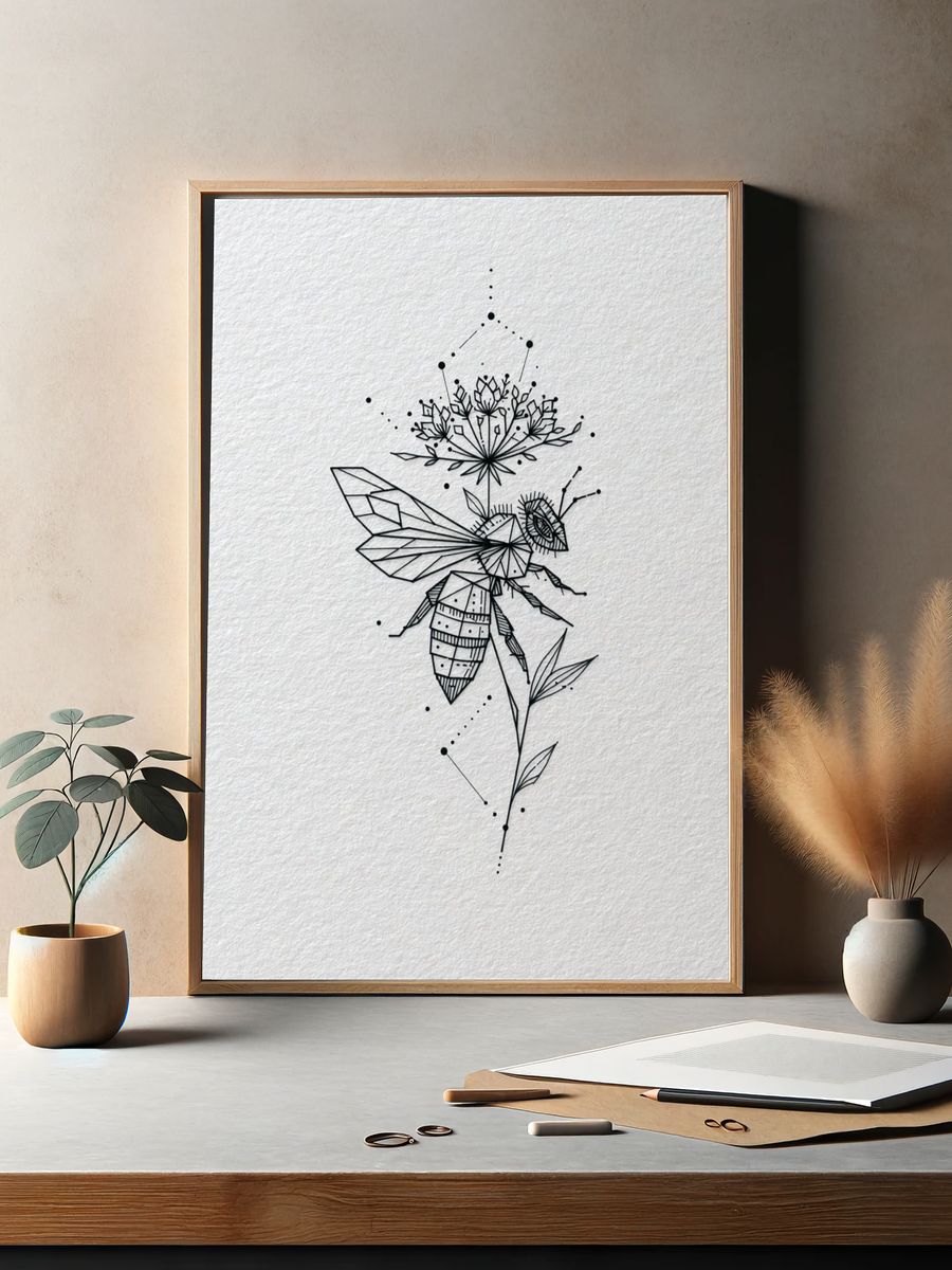 Geometric Bee Line-Art Print. — room view 2