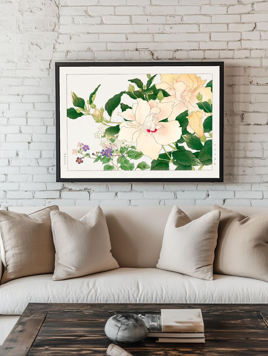 Hibiscus Floral Illustration Poster. — room view 1