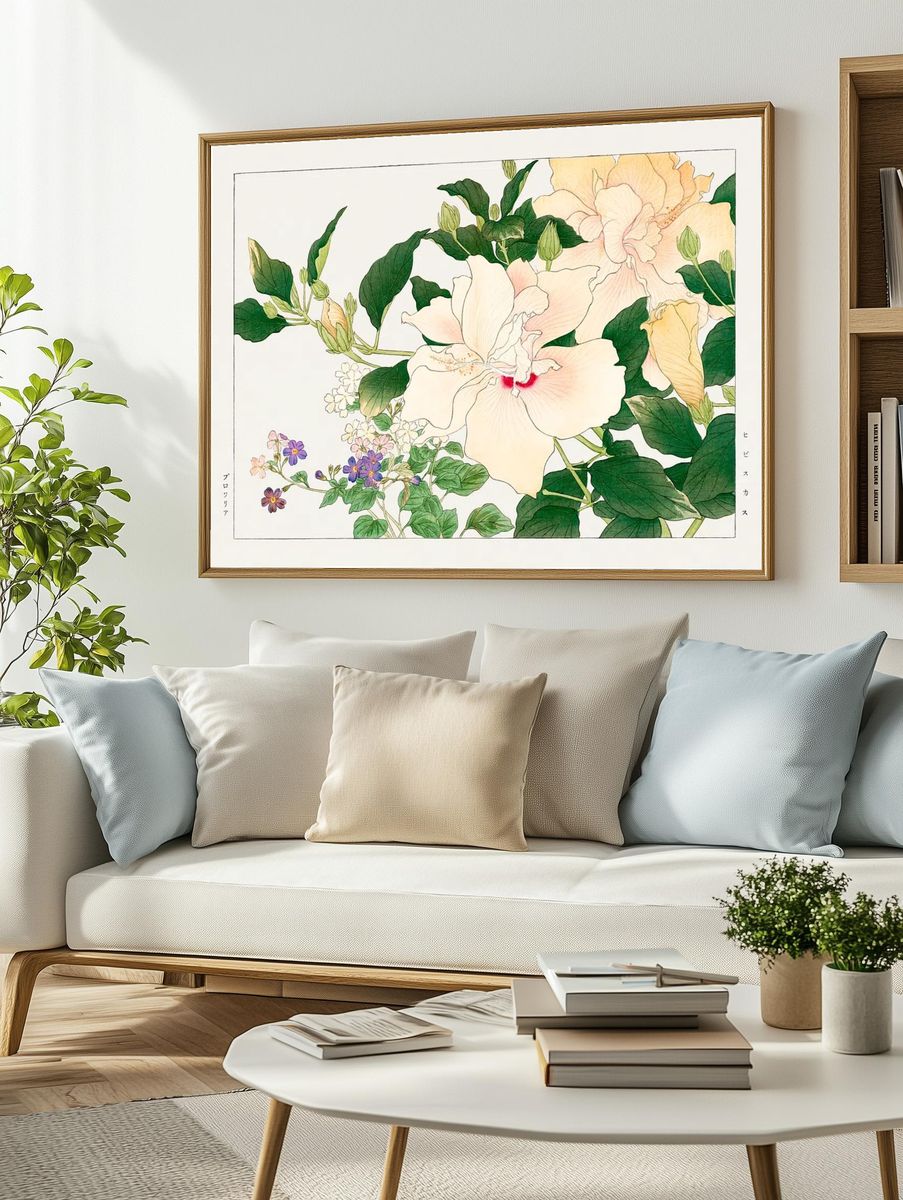 Hibiscus Floral Illustration Poster. — room view 2