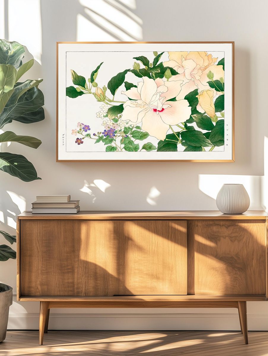 Hibiscus Floral Illustration Poster. — room view 3