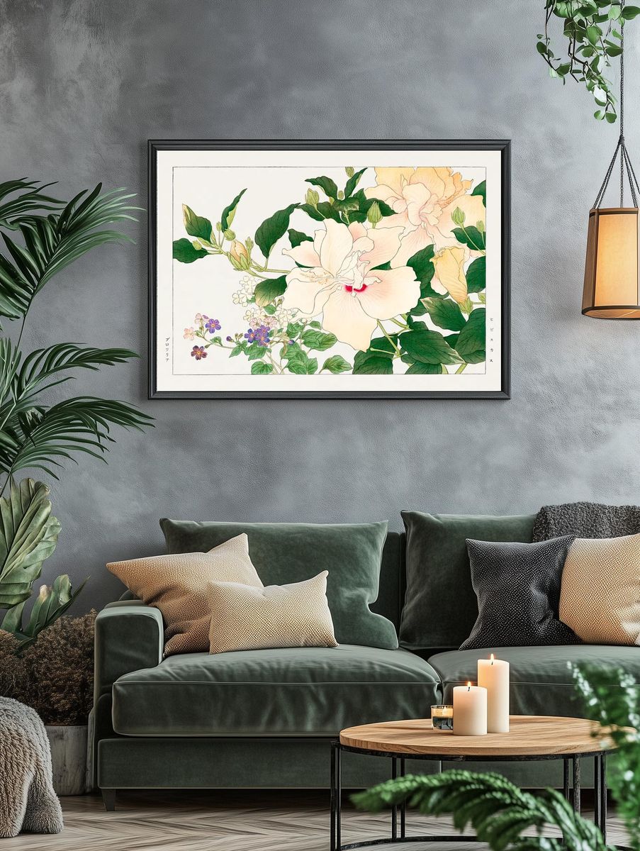 Hibiscus Floral Illustration Poster. — room view 4