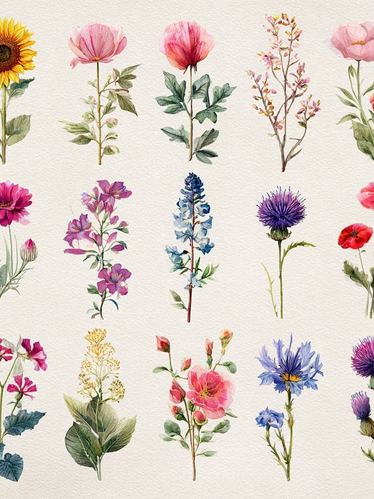 Botanical Flower Collection — Watercolor Print. poster detail