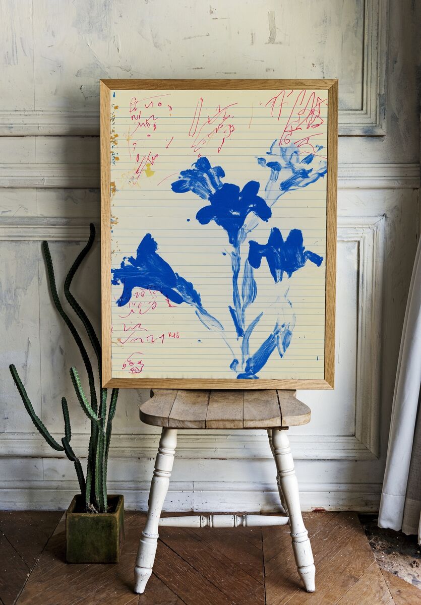 Blue Floral Illustration Poster. — room view 1