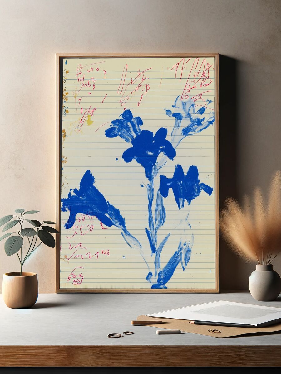 Blue Floral Illustration Poster. — room view 2