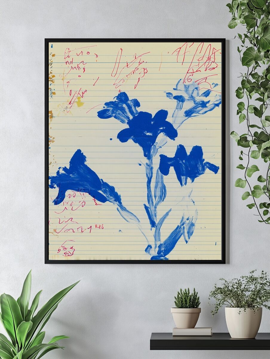 Blue Floral Illustration Poster. — room view 4