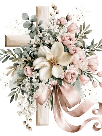 Blush Floral Cross Watercolor Print.