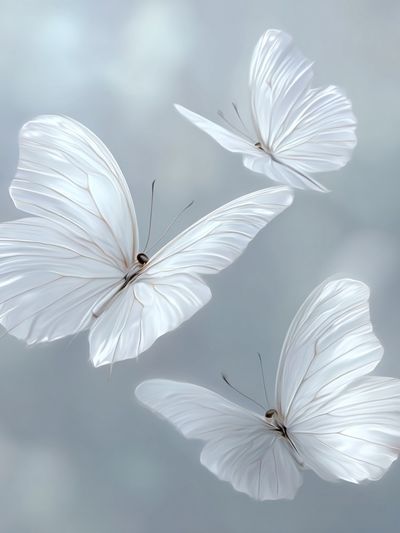 Delicate White Butterflies — Illustration Print. poster