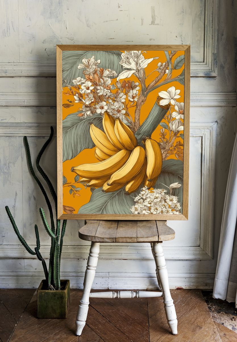 Banana and Floral Illustration Poster. — room view 1