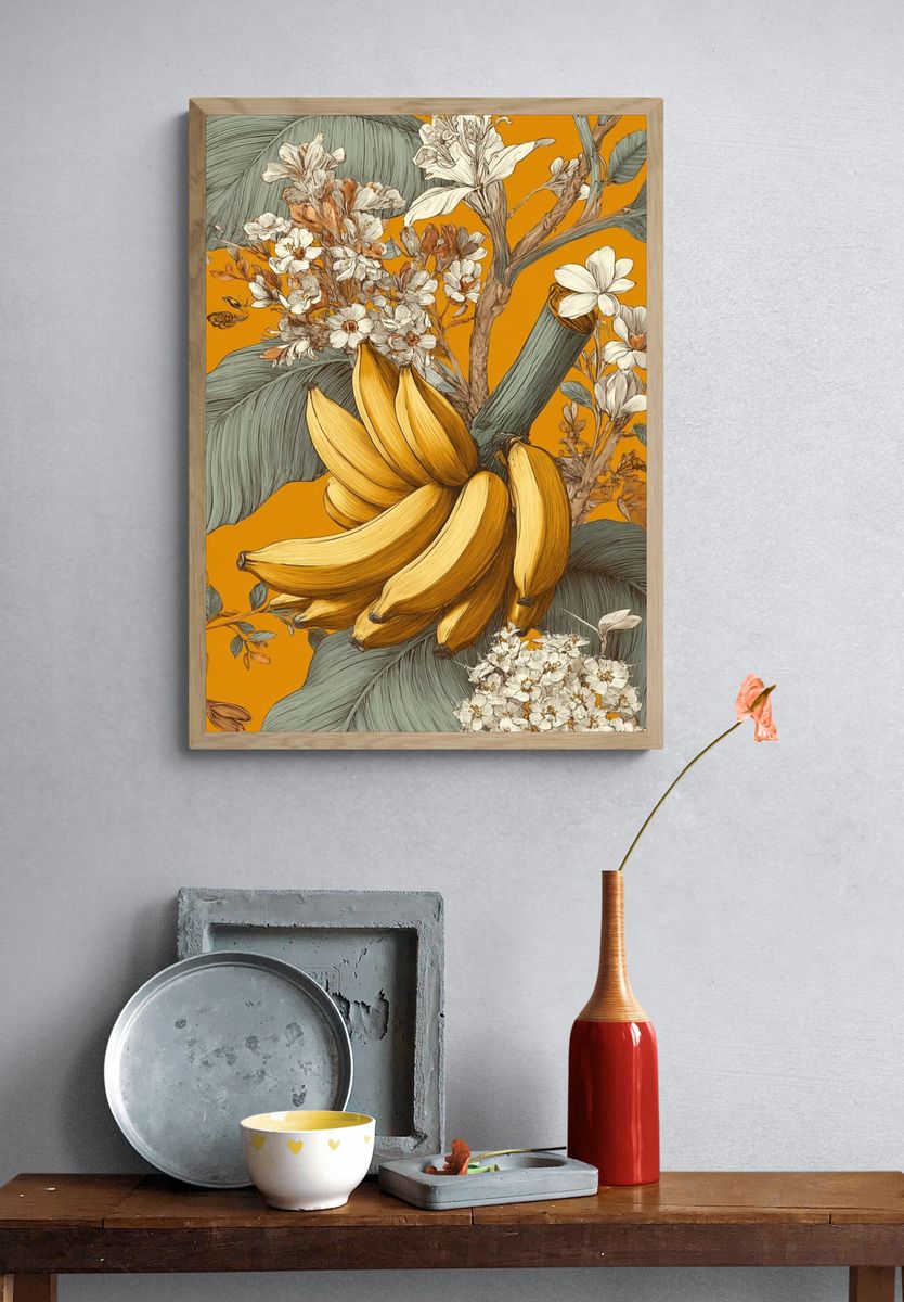Banana and Floral Illustration Poster. — room view 3