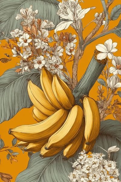 Banana and Floral Illustration Poster. poster