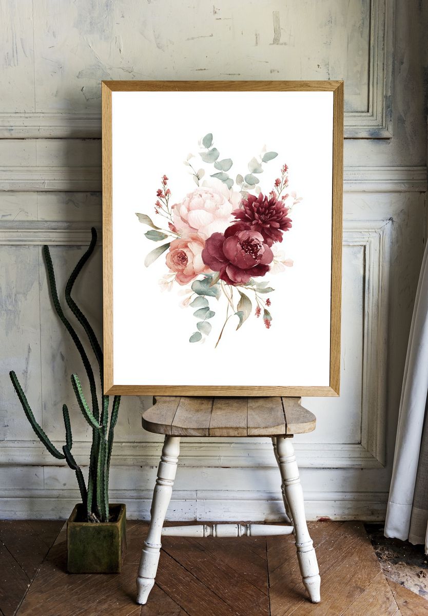 Blush Peony Bouquet Watercolor Print. — room view 1