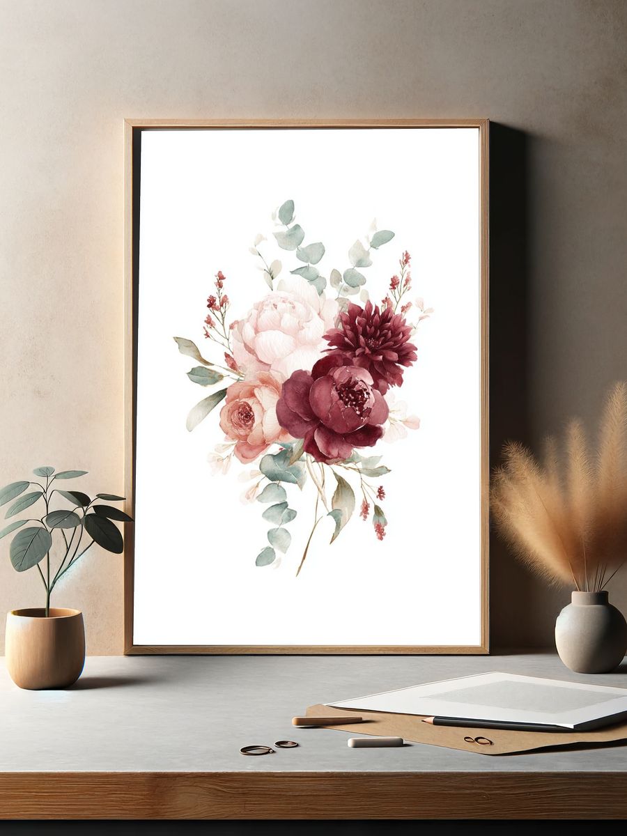 Blush Peony Bouquet Watercolor Print. — room view 2