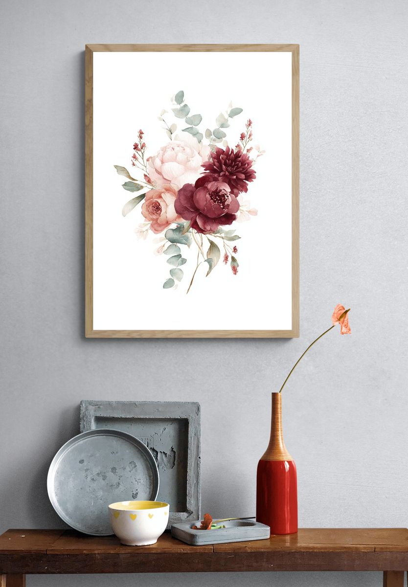 Blush Peony Bouquet Watercolor Print. — room view 3