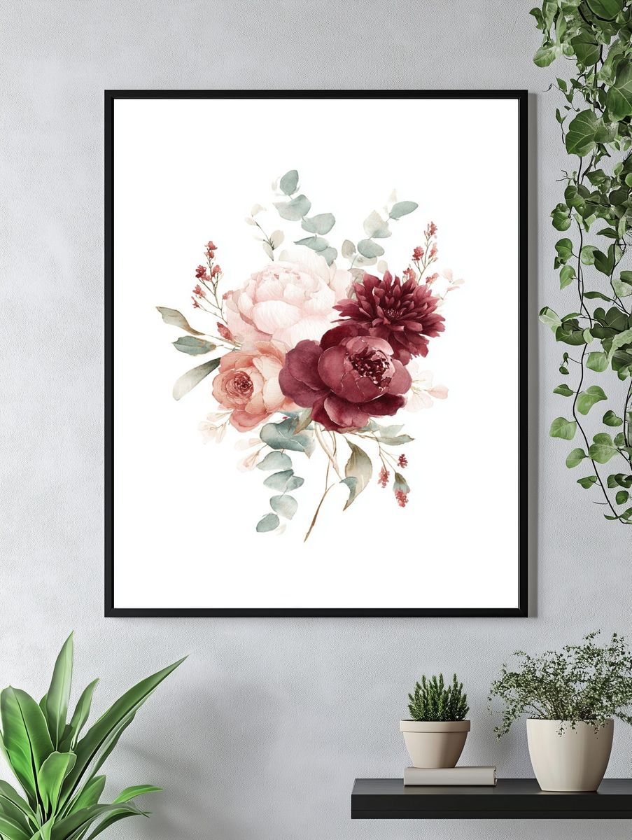 Blush Peony Bouquet Watercolor Print. — room view 4