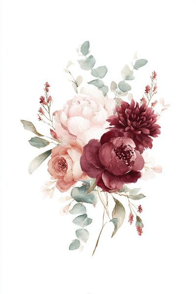 Blush Peony Bouquet Watercolor Print. poster print