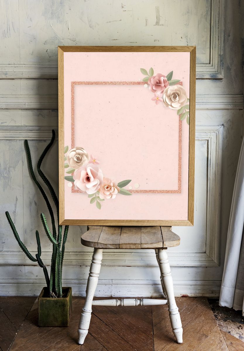 Square paper craft flower badge. room preview
