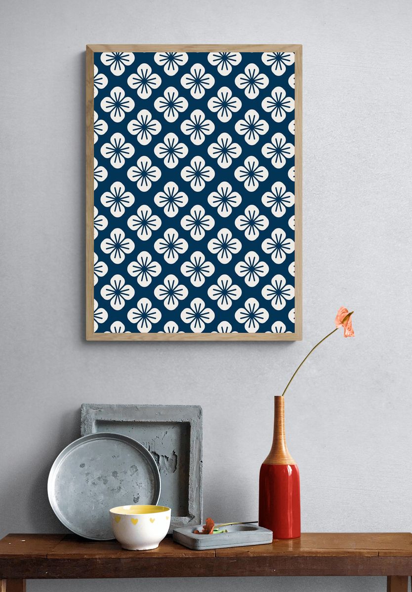 Seamless Japanese pattern floral motif. — room view 3