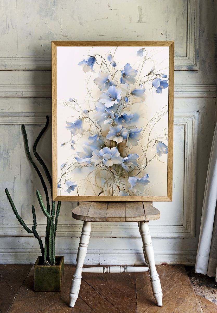 Blue Floral Elegance Illustration Poster. room preview