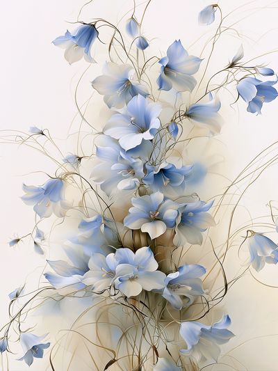 Blue Floral Elegance Illustration Poster.