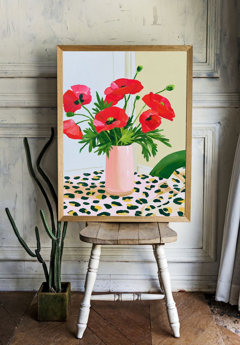 Red Poppy Bouquet Illustration Poster. — room view 1