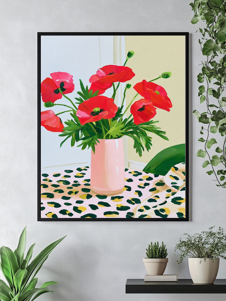 Red Poppy Bouquet Illustration Poster. — room view 4