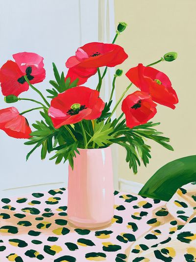 Red Poppy Bouquet Illustration Poster.
