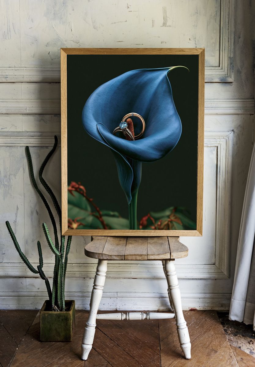 Blue Calla Lily Jewelry Print. — room view 1