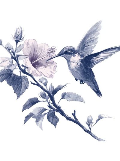 Hummingbird and Hibiscus Ink Print. poster print