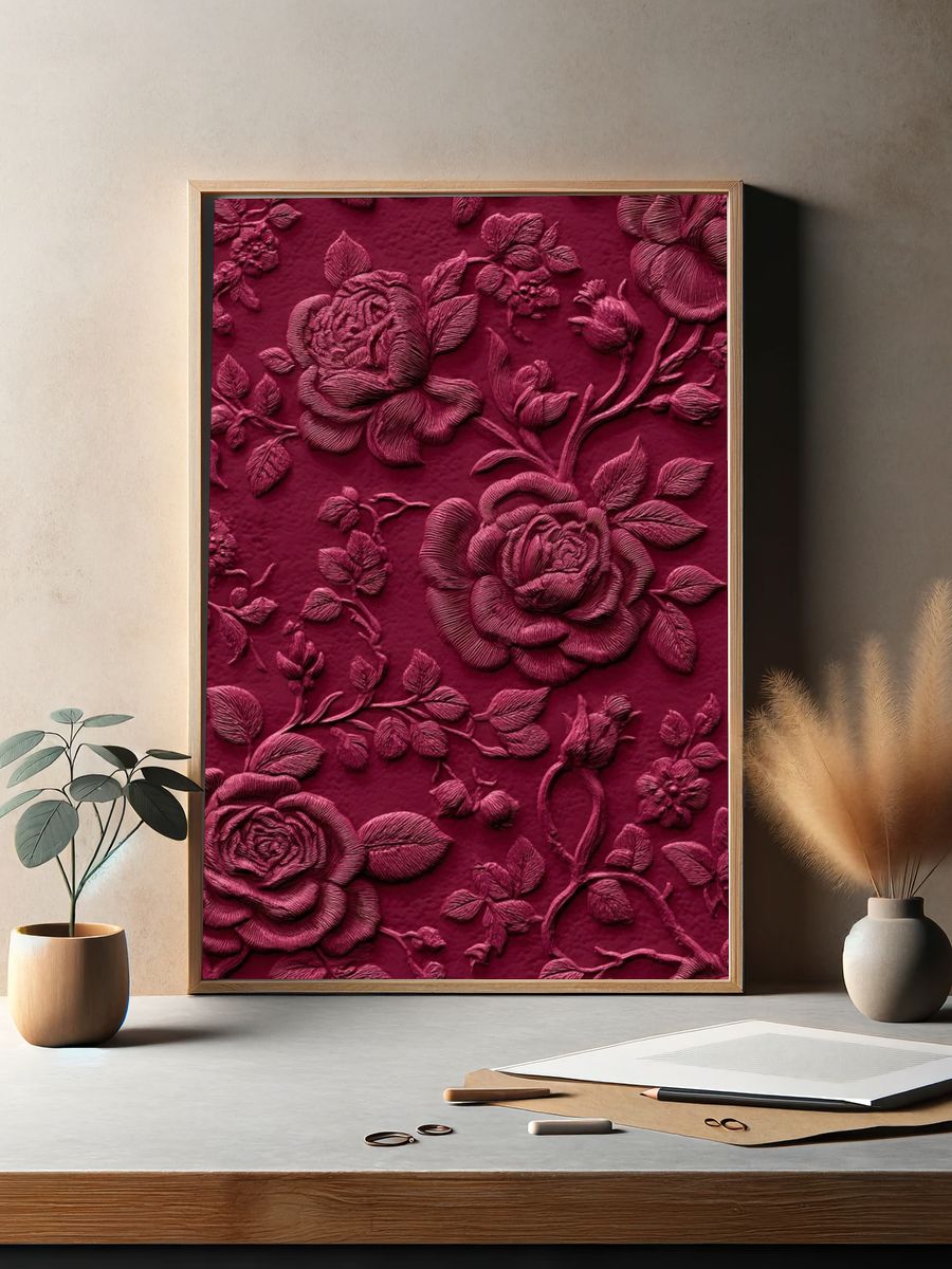 Elegant Floral Relief Poster. — room view 2