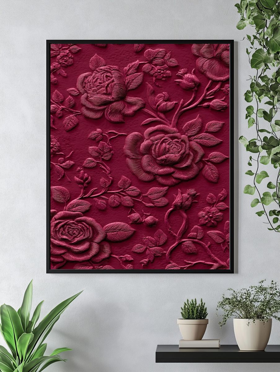 Elegant Floral Relief Poster. — room view 4