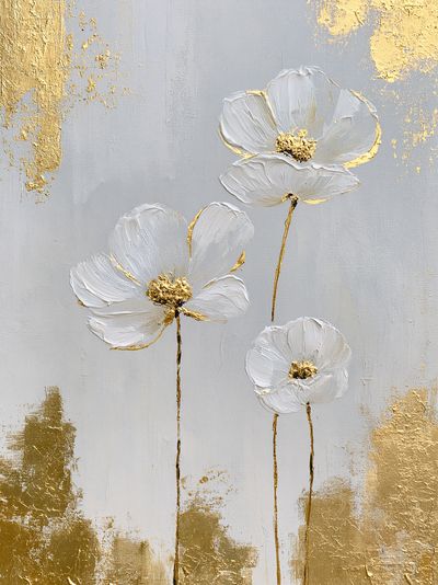White Floral Gold Leaf Poster.