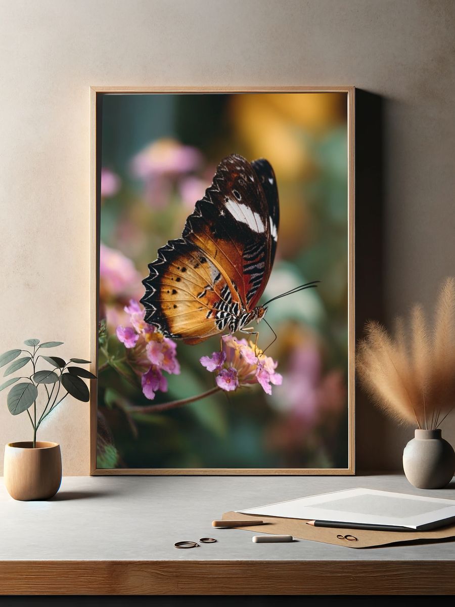 Butterfly on Blossoms Photography Poster. — room view 2