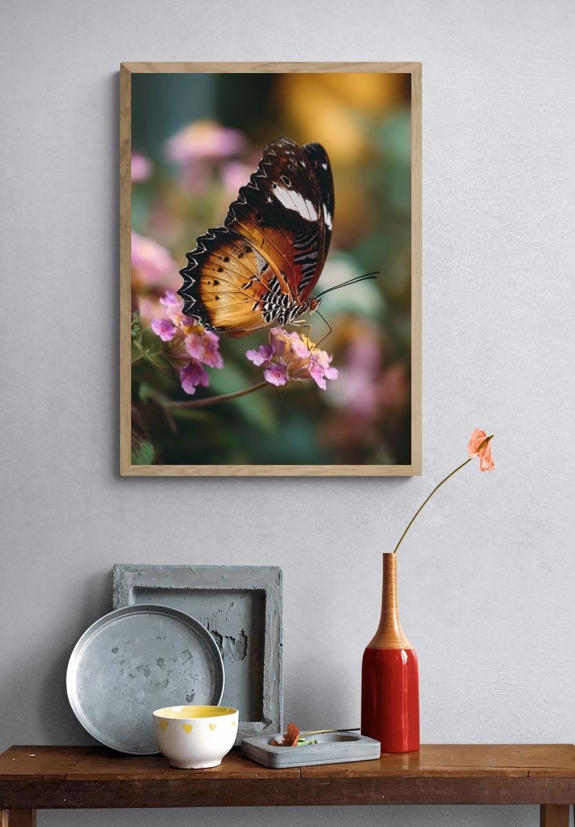 Butterfly on Blossoms Photography Poster. — room view 3