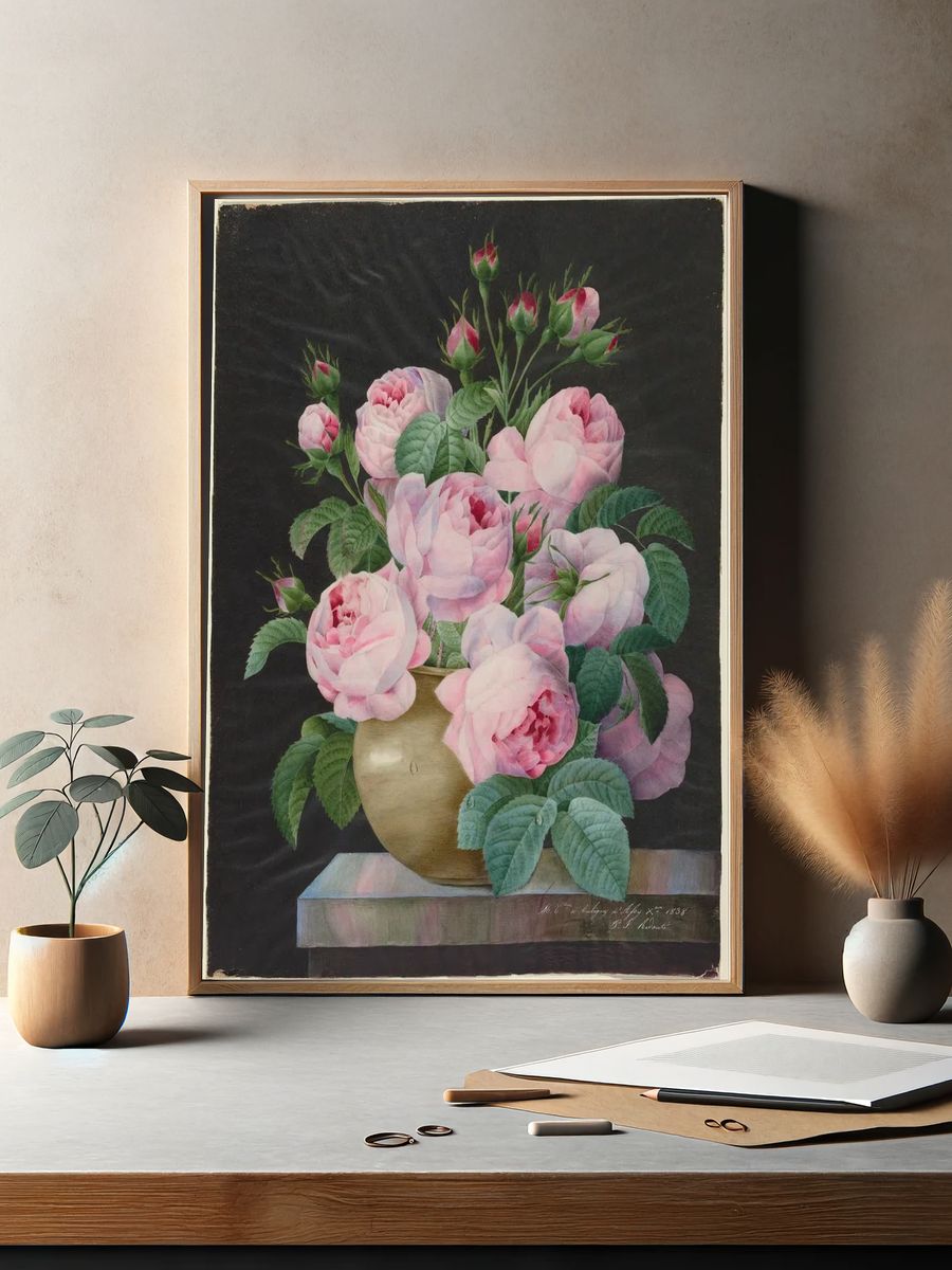 Pink Roses in a Vase — Fine Art Print. — room view 2