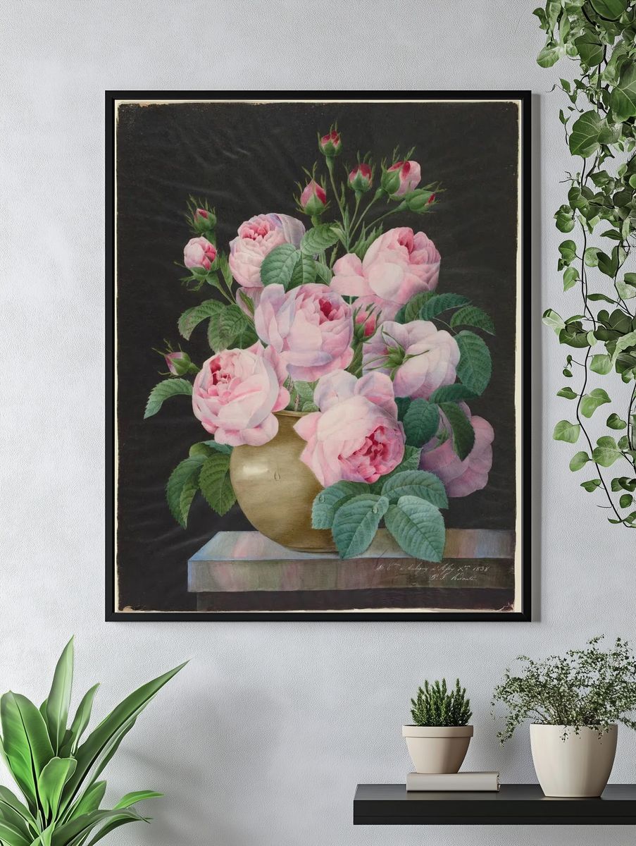 Pink Roses in a Vase — Fine Art Print. — room view 4