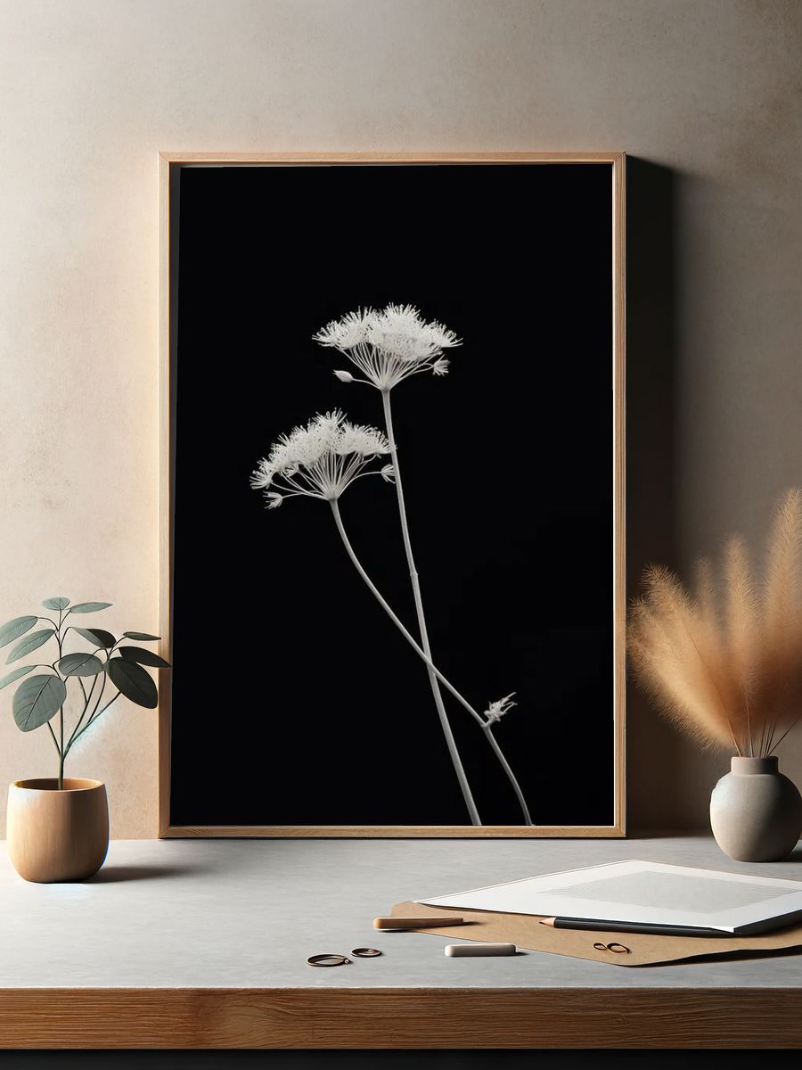 White Floral Silhouette — Minimalist Print. — room view 2