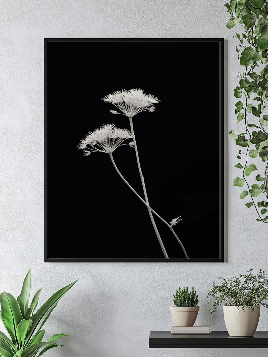 White Floral Silhouette — Minimalist Print. — room view 4