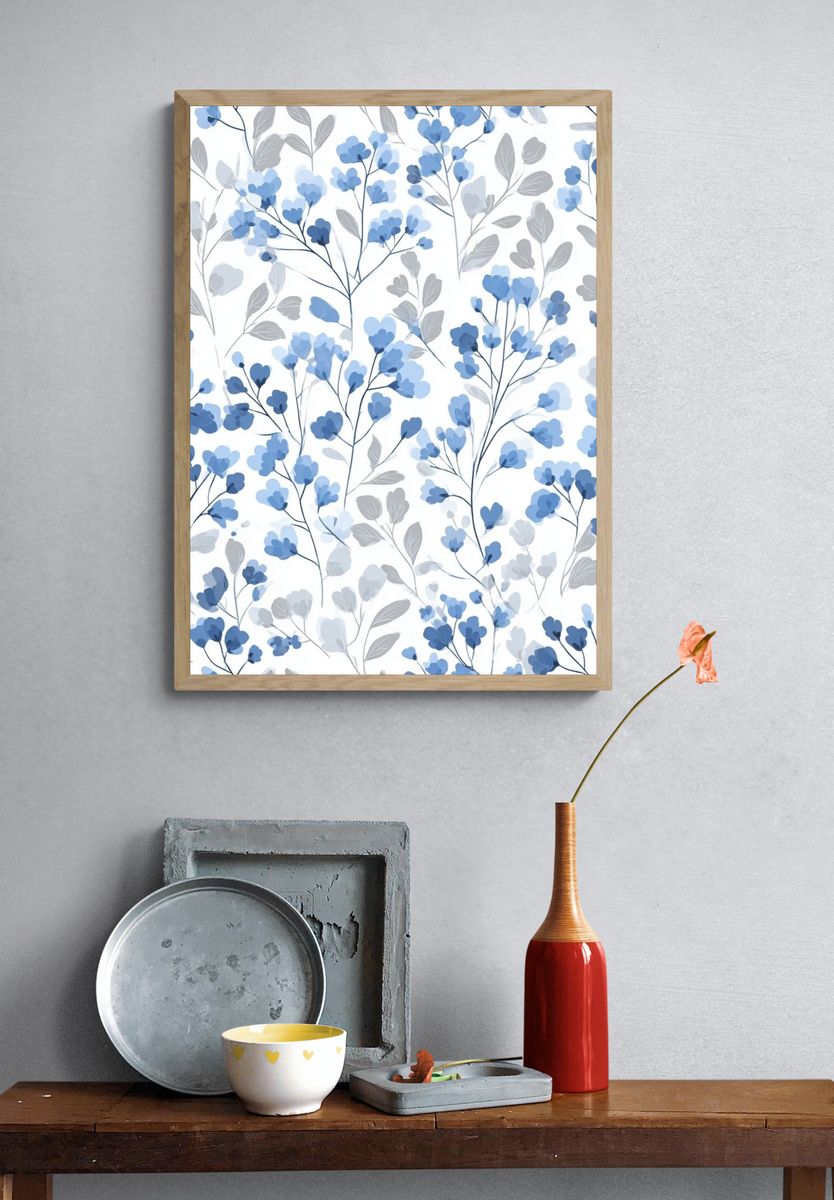 Blue Floral Watercolor Print. — room view 3