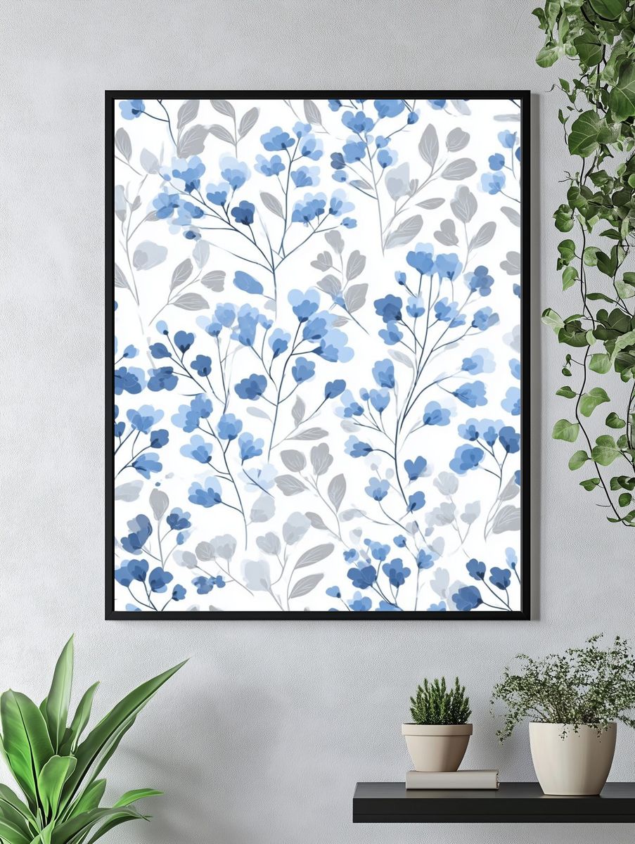 Blue Floral Watercolor Print. — room view 4