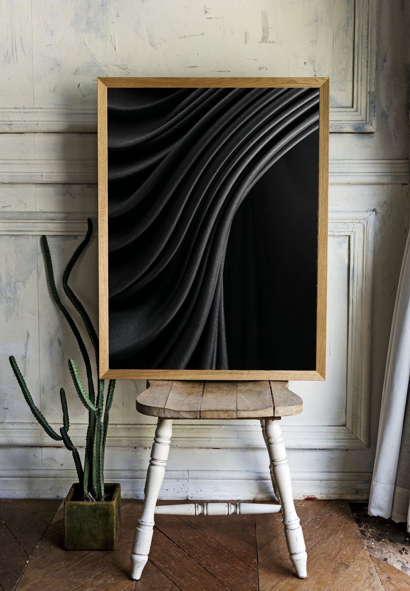 Elegant Black Fabric Waves Poster. — room view 1